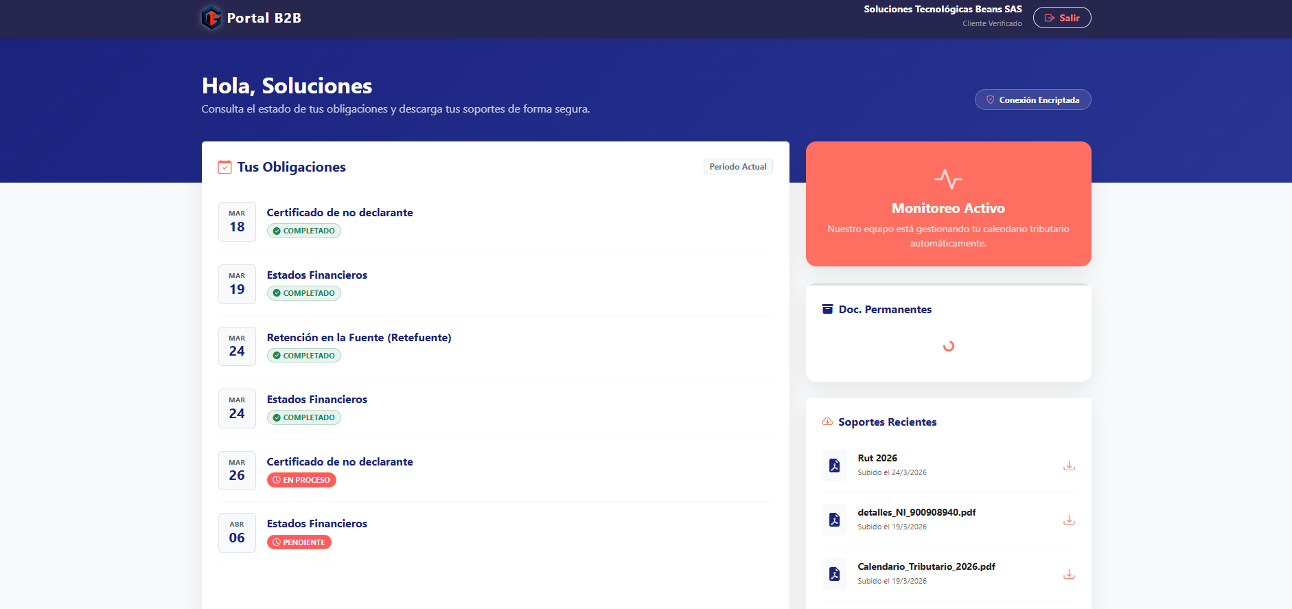 Portal B2B de clientes TomGest